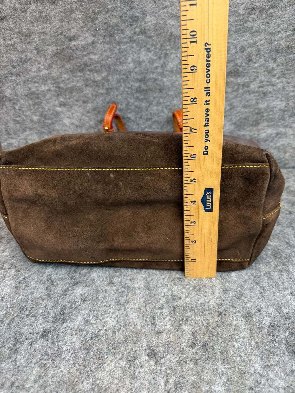 Dooney & Bourke Brown Patent Leather Tote with Suede Bottom - Picture 5 of 8